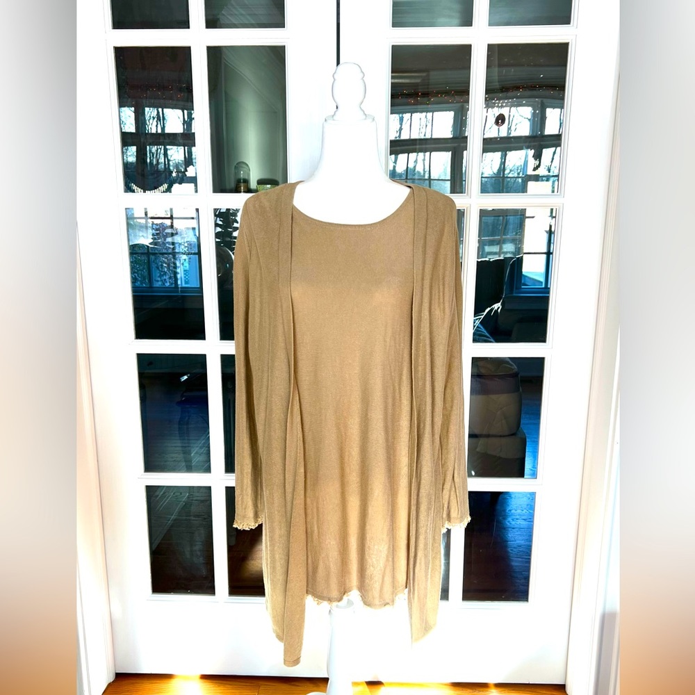 NWOT J Jill Matching Sweater Set with Fringe Trim Sz L (tall)